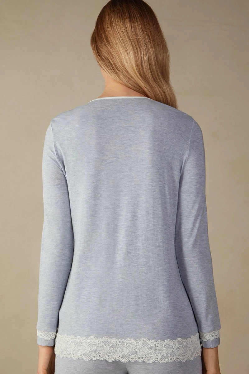 Intimissimi APERTA DAVANTI - Nachtwäsche Shirt - Hellblau Meliert 4 Intimissimi APERTA DAVANTI - Nachtwäsche Shirt - Hellblau Meliert – Bild 2