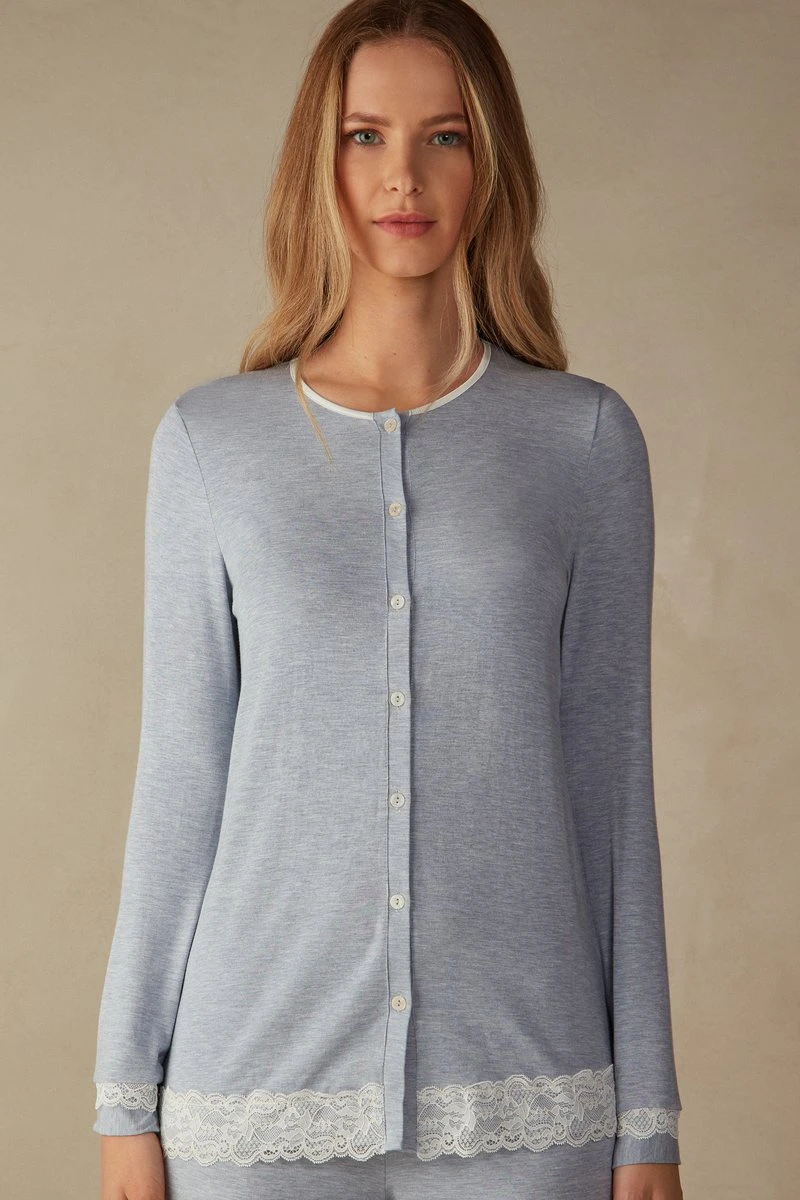 Intimissimi APERTA DAVANTI - Nachtwäsche Shirt - Hellblau Meliert 8 Intimissimi APERTA DAVANTI - Nachtwäsche Shirt - Hellblau Meliert – Bild 6